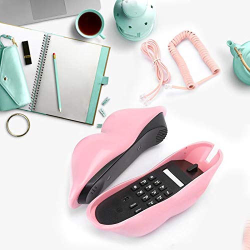 CHENJIEUS Lip Telephone, Advanced Home Telephone, Interesting Mouth Lip-Shaped Telephone, Electroplating Wire Phone Home Decoration, for Families House Phone (Pink)