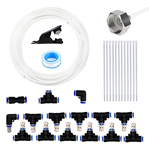 Misting Cooling System 50ft(15M) Misting Line 12 Stainless Steel Mist Nozzles 1/4" Outdoor Cool Mister for Patio Garden Umbrellas Greenhouse Fan Trampoline Waterpark - White Pipe