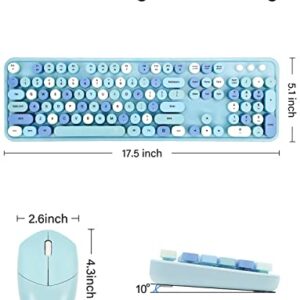 FUNZING Wireless Keyboard and Mouse Combo, Blue Colorful Retro Typewriter 2.4GHz Full Size Keyboard Mice for Windows/Computer/Desktop/Mac/PC