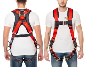 palmer safety ateret fall protection 5pt safety harness, 3d-ring, quick-connect buckle, grommet legs, sewn in back pad i osha ansi compliant personal equipment (red - universal), (h222100111)