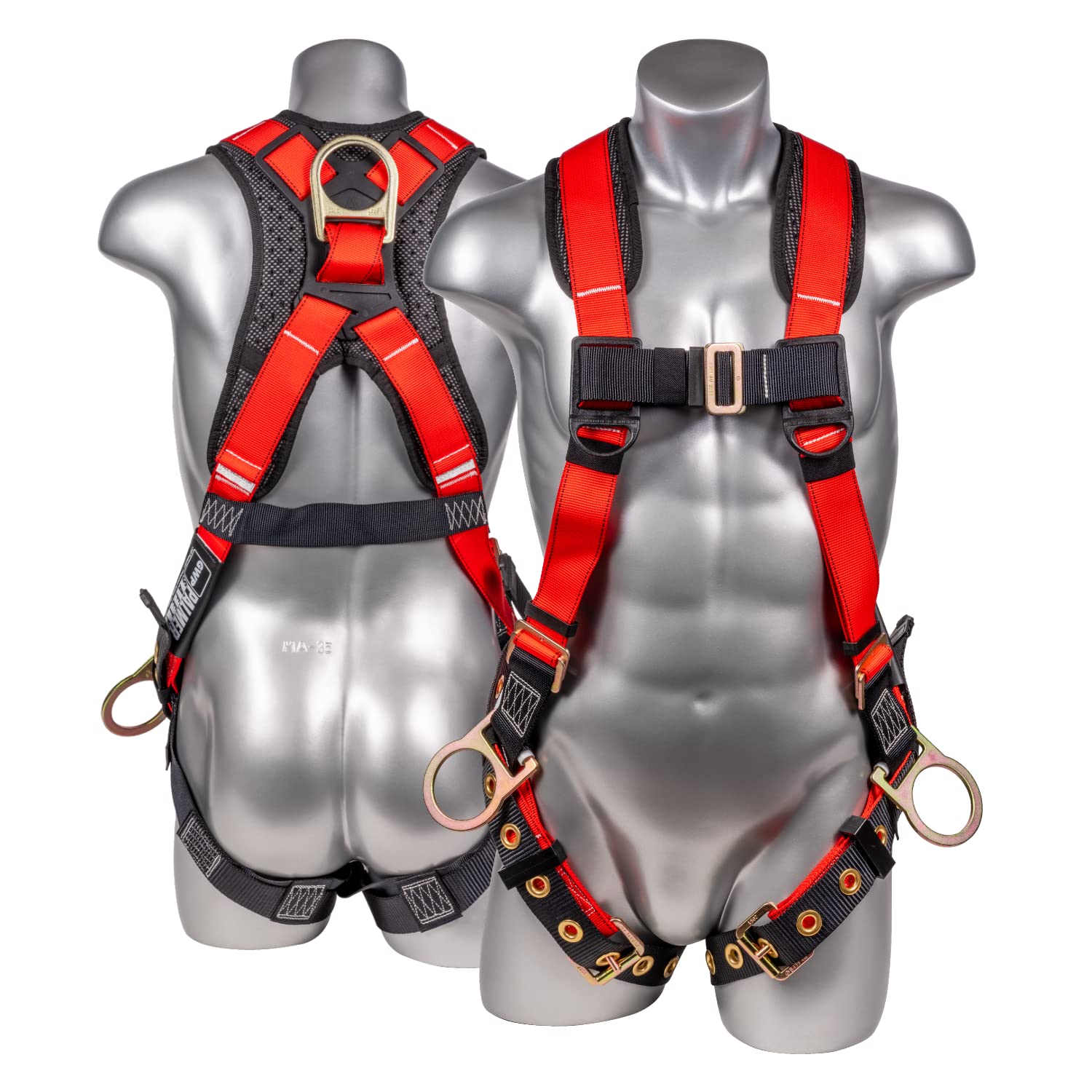 Palmer Safety ATERET Fall Protection 5pt Safety Harness, 3D-ring, Quick-Connect Buckle, Grommet Legs, Sewn in Back Pad I OSHA ANSI Compliant Personal Equipment (Red - Universal), (H222100111)