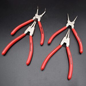 TOOLEAGUE 4 Pcs Snap Ring Pliers Set, Circlip Pliers, 7 inches Internal/External Heavy Duty for Ring Remover Retaining Straight Bent Lock Pliers Set