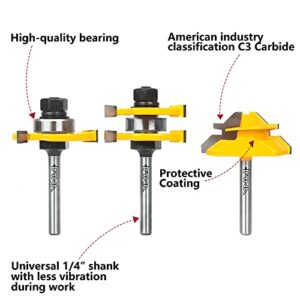 MNA Tongue and Groove Bits & 45 Degree Lock Miter Router Bit, 1/4 Inch Shank Wood Milling Cutter Bits