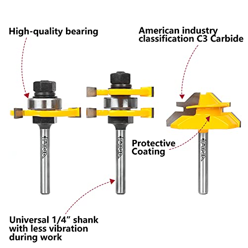 MNA Tongue and Groove Bits & 45 Degree Lock Miter Router Bit, 1/4 Inch Shank Wood Milling Cutter Bits