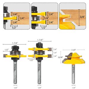 MNA Tongue and Groove Bits & 45 Degree Lock Miter Router Bit, 1/4 Inch Shank Wood Milling Cutter Bits