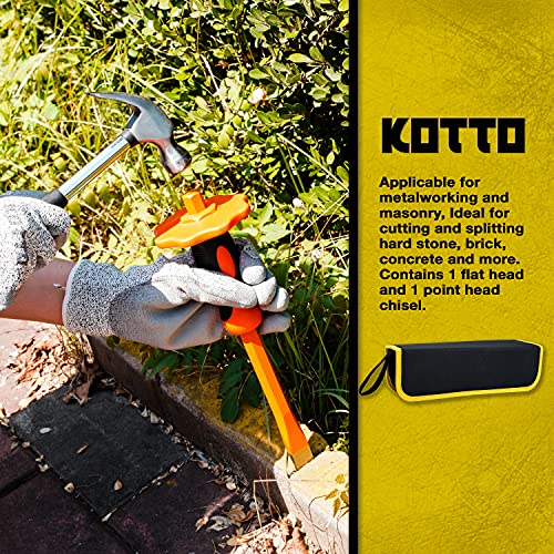 KOTTO 2 Pack Heavy Duty 12-Inch Chisels Set With Hand Protection, Point Chisel and Flat Chisel for Demolishing/Masonry/Carving/Concrete Breaker with Storage Case