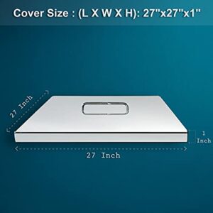 FEBTECH Square 27 X 27 Inches Stainless steel fire Pit cover fits 24 X 24 inches Drop-in burner Fire pit Pan lid Square Cover Grill fire ring lid Thick 1.5mm with handle