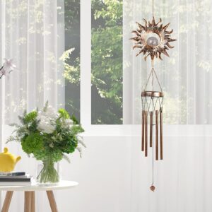 DesGully Solar Wind Chimes, Sun Wind Chime Outdoor Clearance w/Glowing Crackle Glass LED Unique Wind Bells for Outside Waterproof Chimes, Gifts for Her/Him (42" Long Metal Chimes)…