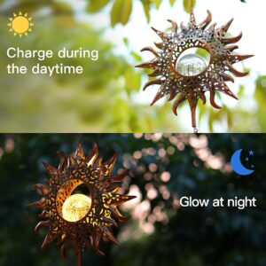 DesGully Solar Wind Chimes, Sun Wind Chime Outdoor Clearance w/Glowing Crackle Glass LED Unique Wind Bells for Outside Waterproof Chimes, Gifts for Her/Him (42" Long Metal Chimes)…