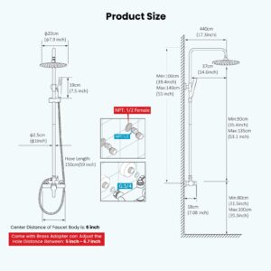 gotonovo Outdoor Shower Faucet Sets Brushed Nickel 304 Stainless Steel Shower Head with 2 in 1 Cylinder Handheld Spray 2 Function Exposed Shower Combo Set Wall Mount Single Handle