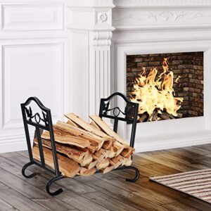 GOFLAME Firewood Log Rack Foldable, Indoor Outdoor Firewood Holder Stacker with Decorative Leaf Pattern and Arched Feet, Patio Firewood Storage Holder for Fireplace Pit
