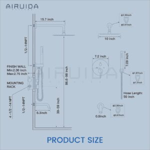 Airuida Round Shower System Set with Tub Spout, Wall Mount 3 Function Rain Shower Faucet Set, Matte Black 10 Inches Round Shower Head with 2 Functions Handheld Shower