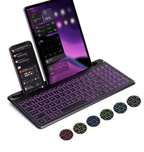 seenda backlit multi-device bluetooth keyboard for tablet phone computer - wireless illuminated rechargeable keyboard with number pad connect up to 4 devices compatible mac android ios windows