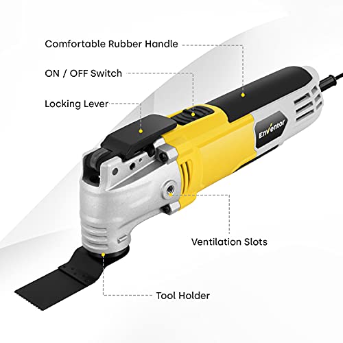 ENVENTOR Oscillating Tool, 2.5Amp Electric Oscillating Multi Tool Kit Corded, 6 Variable Speeds, 3° Oscillating Angle Oscillating Saw with 28pcs Saw Accessories for Cutting Wood, Scraping, Sanding