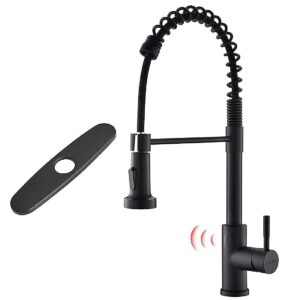 gimili touchless spring kitchen faucet with deck plate,matte black