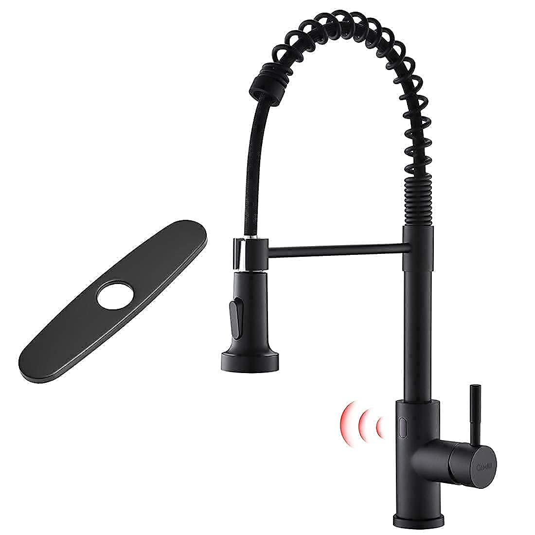 GIMILI Touchless Spring Kitchen Faucet with Deck Plate,Matte Black