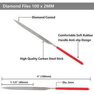 YAKAMOZ 10-Piece Mini Diamond Needle File Set 2x100mm Small Metal Riffler Files Jewelers File Precision Hand Tools for Glass Wood Stone Jewelry - Round Triangular Square Flat Shape