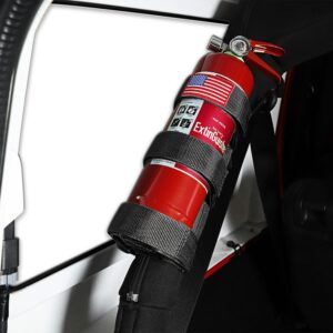 Hoolcar Roll Bar Fire Extinguisher Holder 2.5-3LB Adjustable Extinguisher Strap Mount for 1965-2021 Jeep Wrangler TJ CJ YJ JK JKU JL JLU JT, Black, 1PC