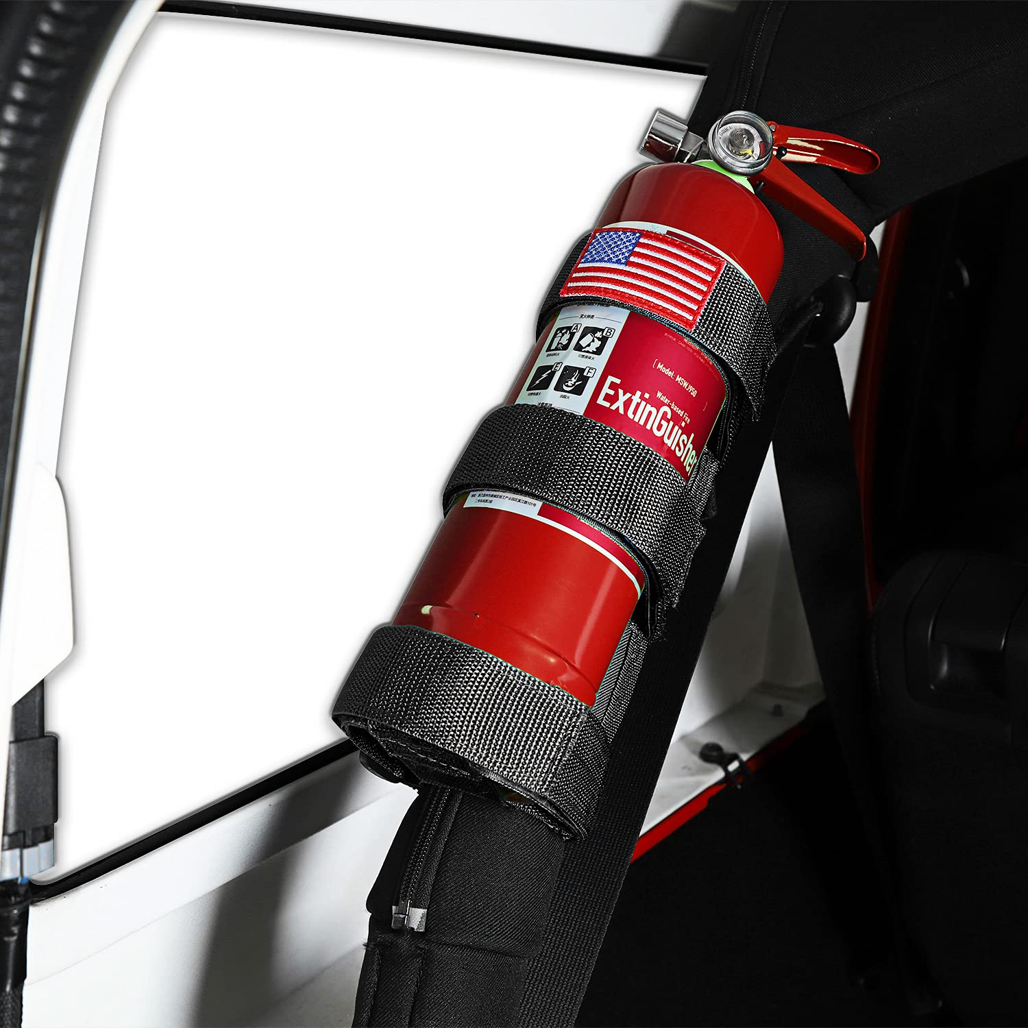 Hoolcar Roll Bar Fire Extinguisher Holder 2.5-3LB Adjustable Extinguisher Strap Mount for 1965-2021 Jeep Wrangler TJ CJ YJ JK JKU JL JLU JT, Black, 1PC