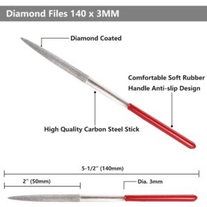 YAKAMOZ 10Pcs Mini Diamond Metal Files Set Micro Round Needle File Triangular Square Flat Riffler File Kit Wood Stone Glass Jewelry Fine File Tools for Jewelers Crafts Hobbies - 3x140mm