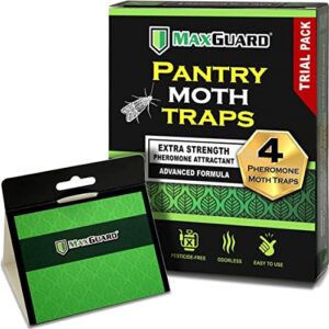 maxguard pantry moth traps (4 traps trial pack) extra strength pheromones | non-toxic sticky glue trap for food and cupboard moths in your kitchen | trap and kill seed grain flour meal moths |