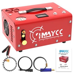 imaycc portable pcp air compressor, 4500psi/30mpa, 8mm quick-connector compatible for paintball/pcp air gun/scuba tank with water/oil separator,small air compressor powered by car 12v or home 110v ac