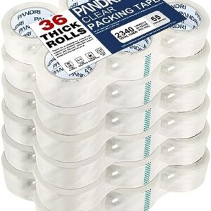 PANDRI Clear Packing Tape, 36 Rolls Heavy Duty Packaging Tape for Shipping Packaging Moving Sealing, 1.88 inches Wide, 65 Yards Per Roll, Total 2340 Yards