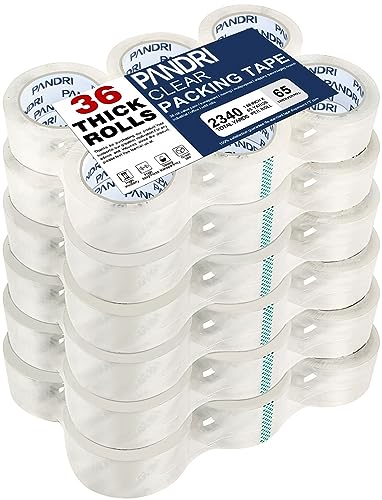 PANDRI Clear Packing Tape, 36 Rolls Heavy Duty Packaging Tape for Shipping Packaging Moving Sealing, 1.88 inches Wide, 65 Yards Per Roll, Total 2340 Yards