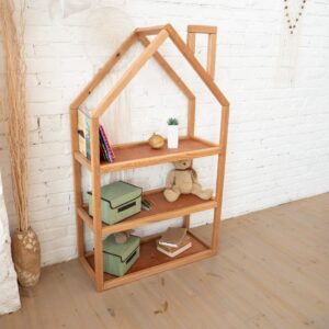 busywood montessori bookshelf organizer for toddlers, wood bookcase, kids wooden shelf, multi-level toy shelf, modular storage shelves