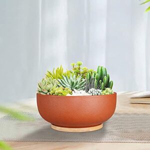 SQOWL 10 Inch Large Terracotta Planter Pot,Clay Succulent Bonsai Planter with Drainage Hole and Bamboo Saucer for Indoor Plants