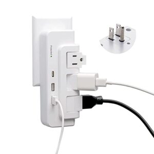 surge protector outlet, multi outlet wall plug with usb c ports, 540j, surge protector wall tap for college, dorm, travel, white