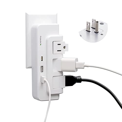 Surge Protector Outlet, Multi Outlet Wall Plug with USB C Ports, 540J, Surge Protector Wall Tap for College, Dorm, Travel, White