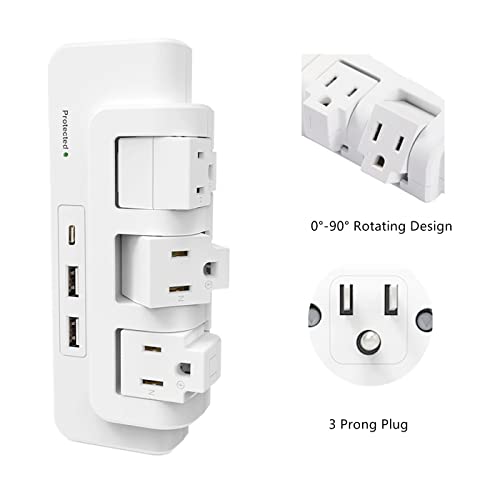 Surge Protector Outlet, Multi Outlet Wall Plug with USB C Ports, 540J, Surge Protector Wall Tap for College, Dorm, Travel, White