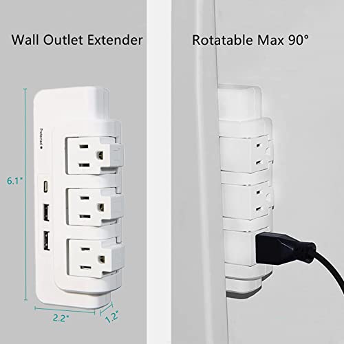 Surge Protector Outlet, Multi Outlet Wall Plug with USB C Ports, 540J, Surge Protector Wall Tap for College, Dorm, Travel, White