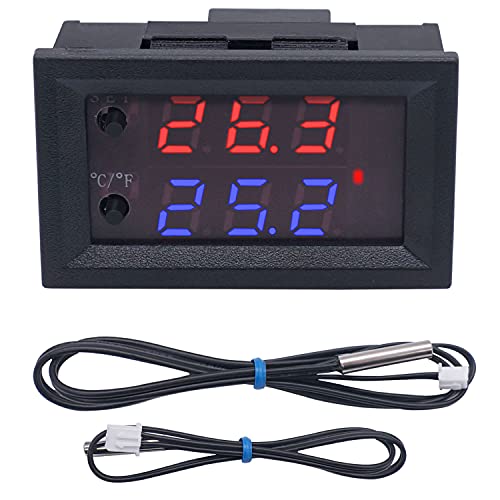 Twidec/DC 12V Temperature Controller Programmable -50 to 110 ℃ (-58 to 230 °F) Red/Blue LED Display Monitor Heating/Cooling Thermostat Control Module with NTC 10K Waterproof Sensor Probe