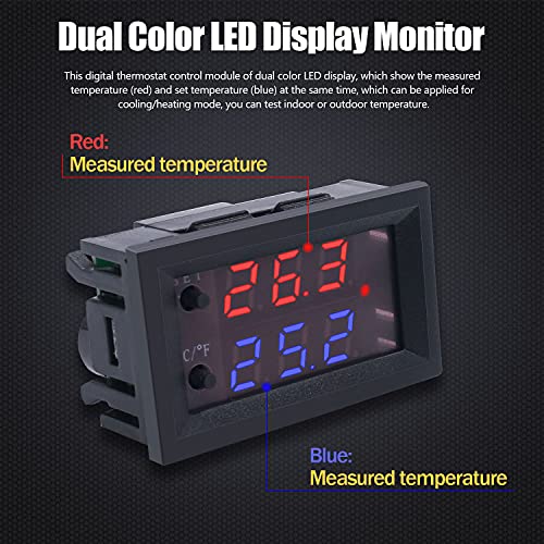 Twidec/DC 12V Temperature Controller Programmable -50 to 110 ℃ (-58 to 230 °F) Red/Blue LED Display Monitor Heating/Cooling Thermostat Control Module with NTC 10K Waterproof Sensor Probe