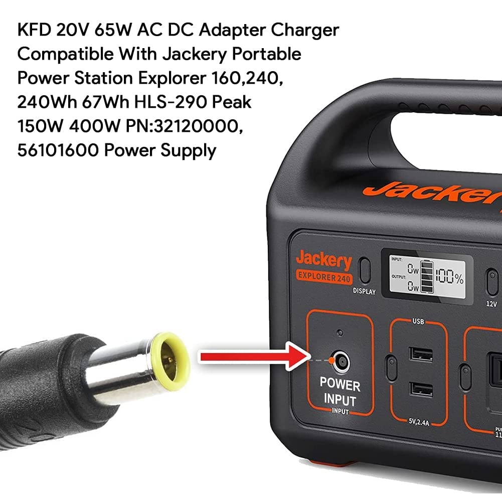 KFD 65W Power Supply Charger for Jackery Portable Explorer 160/240/E160/E240 Power Station,Honda HLS 290 167Wh 240Wh Lithium Battery Peak 150W 400W PN: YHY-12005000 DS120060C8-W 56101600 32120000