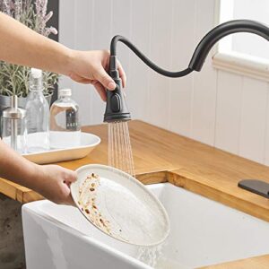 Homevacious Kitchen Faucet Oil Rubbed Bronze with Pull Out Sprayer 3 Spray Modes Single Handle Singe Lever High Arc Farmhouse Kitchen Sink Faucet with Deck Plate Lead-Free Pull Down Sprayer