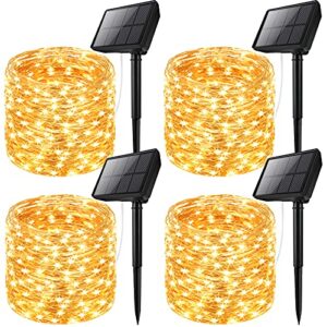 solar string lights outdoor extra-long 288ft 800 led super bright fairy lights waterproof 4-pack each 72ft 200 led solar powered halloween christmas lights 8 modes for garden wedding (warm white)