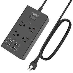 2 prong power strip with flat rotating plug, ntonpower 10ft extension cord surge protector, 4 outlets 4 usb, 2 prong to 3 prong outlet adapter, 1700 joules, overload protection for non-grounded outlet