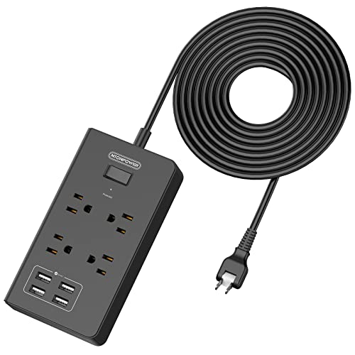 2 Prong Power Strip with Flat Rotating Plug, NTONPOWER 10ft Extension Cord Surge Protector, 4 Outlets 4 USB, 2 Prong to 3 Prong Outlet Adapter, 1700 Joules, Overload Protection for Non-Grounded Outlet