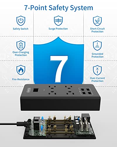 2 Prong Power Strip with Flat Rotating Plug, NTONPOWER 10ft Extension Cord Surge Protector, 4 Outlets 4 USB, 2 Prong to 3 Prong Outlet Adapter, 1700 Joules, Overload Protection for Non-Grounded Outlet