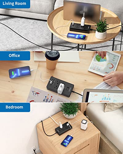 2 Prong Power Strip with Flat Rotating Plug, NTONPOWER 10ft Extension Cord Surge Protector, 4 Outlets 4 USB, 2 Prong to 3 Prong Outlet Adapter, 1700 Joules, Overload Protection for Non-Grounded Outlet