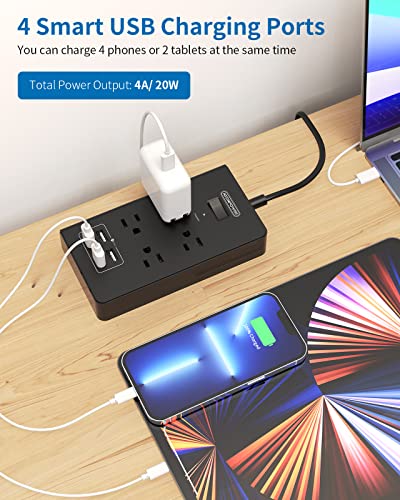 2 Prong Power Strip with Flat Rotating Plug, NTONPOWER 10ft Extension Cord Surge Protector, 4 Outlets 4 USB, 2 Prong to 3 Prong Outlet Adapter, 1700 Joules, Overload Protection for Non-Grounded Outlet