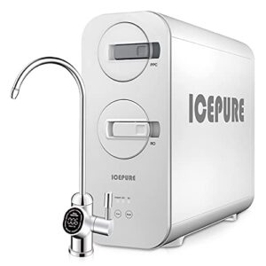 icepure tankless reverse osmosis system, 600 gpd under sink ro water filtration system, smart faucet, tds reduction, 1.5:1 pure to drain, utr400a tds reduction, remove 99.99% pfas&pfoa&pfos, ul， white