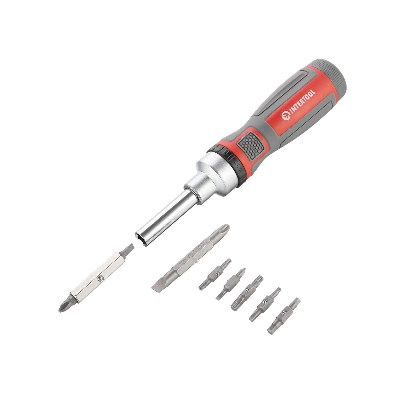 INTERTOOL 19-in-1 Ratcheting Screwdriver Set, Multi-Bit, High Strength Chrome Vanadium Steel, 8 Double-Ended Bits VT08-3376