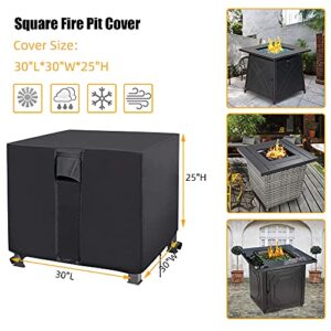 YUZ Fire Pit Table Cover Square 30 x 30 x 25 inch, Waterproof Fire Table Cover Square Anti-UV Heavy Duty Patio Gas Firepit Furniture Table Covers with Air Vent and Handle Firepits 30x30