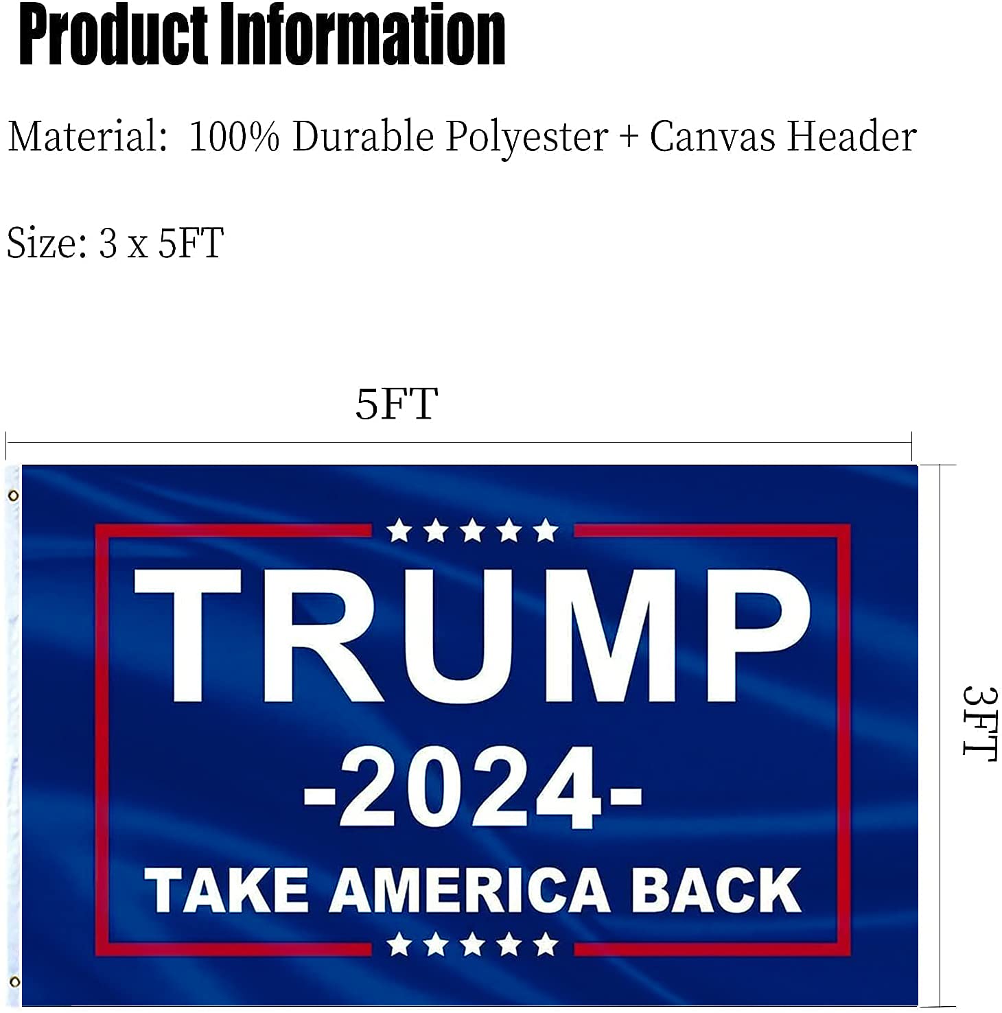 Trump 2024 Flag Take America Back- Double Sided Donald Trump Flags 2024-3x5 Outdoor 200D Polyester with Durable Canvas Header and 2 Brass Grommets for Indoor Outdoor