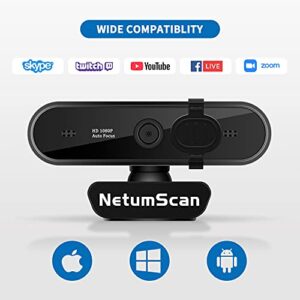 NetumScan AutoFocus HD 1080P Webcam with Dual Microphone & Privacy Cover, Business Webcam USB Web Camera with Wide Angle for Desktop or Laptop Streaming/Video Conferencing/Online Learning (60FPS)