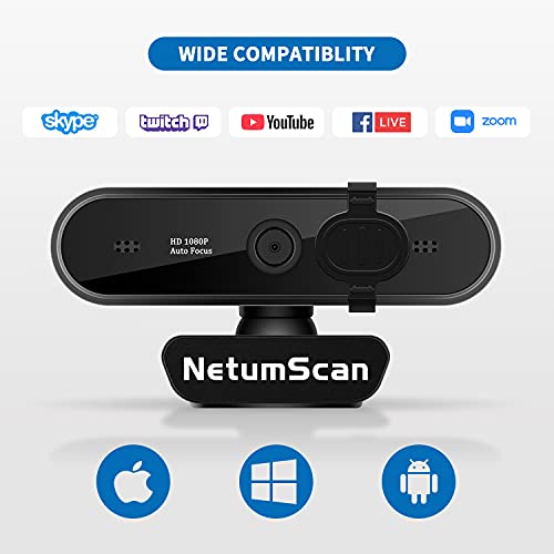NetumScan AutoFocus HD 1080P Webcam with Dual Microphone & Privacy Cover, Business Webcam USB Web Camera with Wide Angle for Desktop or Laptop Streaming/Video Conferencing/Online Learning (60FPS)